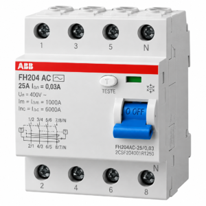 Interruptor Diferencial Residual Tetrapolar 25A 6kA Tipo AC 30mA FH204AC-25/0,03 ABB