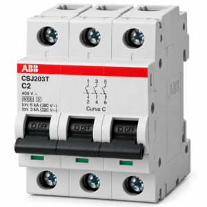 Minidisjuntor Tripolar 2A 5kA /3kA em 220 V/380 V Termomagnetico Curva CSJ203T-C2 ABB